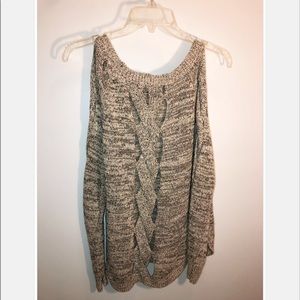 Peek a boo back and arm sweater-Heather Gray